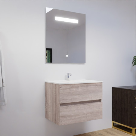 Meuble ROSALY 70 cm avec plan vasque en céramique et miroir Elegance Hauteur 80 cm - Bois