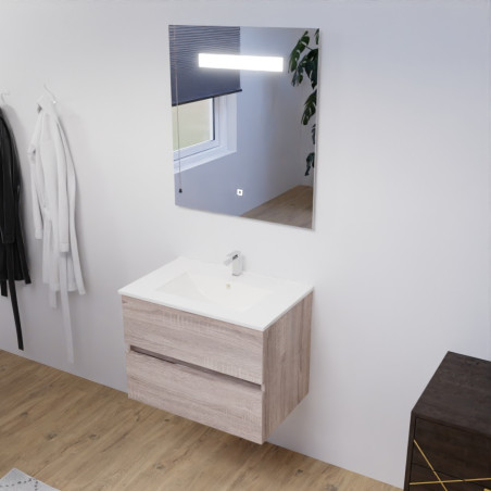 Meuble ROSALY 70 cm avec plan vasque en céramique et miroir Elegance Hauteur 80 cm - Bois