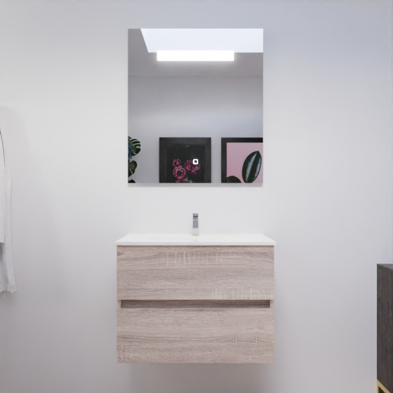 Meuble ROSALY 70 cm avec plan vasque en céramique et miroir Elegance Hauteur 80 cm - Bois Meuble ROSALY 70 cm avec plan vasque en céramique et miroir Elegance Hauteur 80 cm - Bois