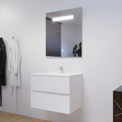 Meuble ROSALY 70 cm avec plan vasque en céramique et miroir Elegance Hauteur 80 cm - Blanc brillant