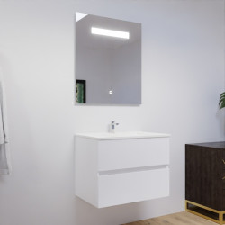 Meuble ROSALY 70 cm avec plan vasque en céramique et miroir Elegance Hauteur 80 cm - Blanc brillant