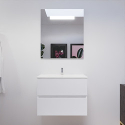 Meuble ROSALY 70 cm avec plan vasque en céramique et miroir Elegance Hauteur 80 cm - Blanc brillant