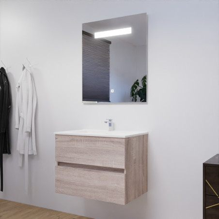 Meuble ROSALY 70 cm avec plan vasque en céramique et miroir Elegance Hauteur 80 cm - Bois