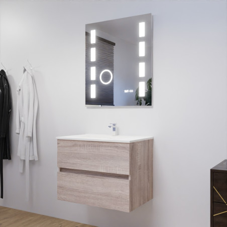Meuble ROSALY 70 cm avec plan vasque en céramique et miroir Excellence - Cambrian Oak Chêne