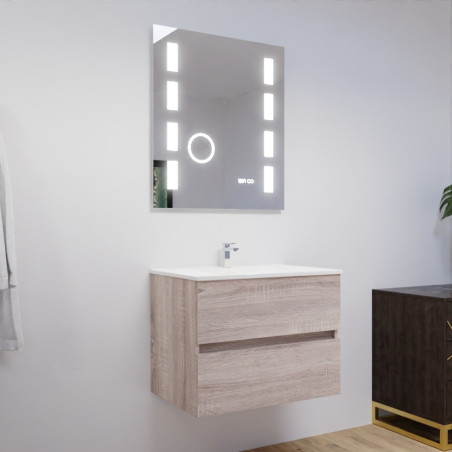 Meuble ROSALY 70 cm avec plan vasque en céramique et miroir Excellence - Cambrian Oak Chêne
