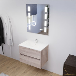 Meuble ROSALY 70 cm avec plan vasque en céramique et miroir Excellence - Cambrian Oak Chêne