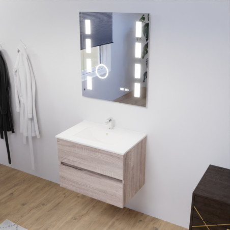 Meuble ROSALY 70 cm avec plan vasque en céramique et miroir Excellence - Cambrian Oak Chêne