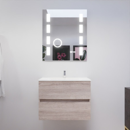 Meuble ROSALY 70 cm avec plan vasque en céramique et miroir Excellence - Cambrian Oak Chêne