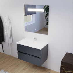 Meuble salle de bain 80 cm ROSALY avec plan vasque en céramique et miroir Elégance ht80  Gris anthracite