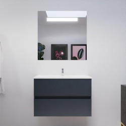 Meuble salle de bain 80 cm ROSALY avec plan vasque en céramique et miroir Elégance ht80  Gris anthracite