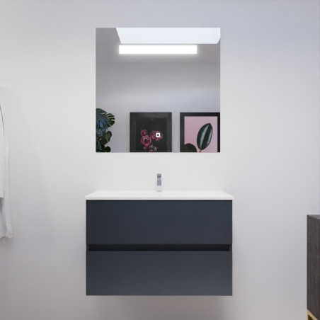 Meuble salle de bain 80 cm ROSALY avec plan vasque en céramique et miroir Elégance ht80  Gris anthracite