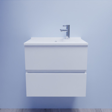 Meuble salle de bain suspendu ROSALY 60 cm avec plan vasque en résine  - Blanc brillant