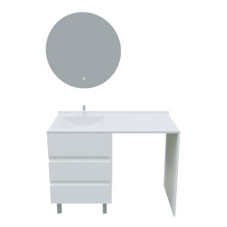 Meuble lave-linge KORA avec plan vasque déportée + Miroir rond Fazzio