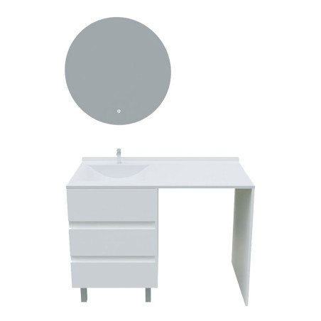 Meuble lave-linge KORA avec plan vasque déportée + Miroir rond Fazzio