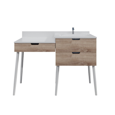Meuble coiffeuse de salle de bain ALYA 120 cm - Bois et blanc