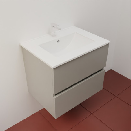Meuble salle de bain suspendu tout inox 60 cm avec plan vasque céramique ROSINOX - Gris céramique