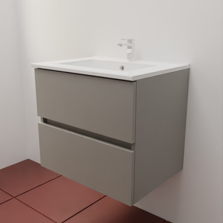 Meuble salle de bain suspendu tout inox 60 cm avec plan vasque céramique ROSINOX - Gris céramique