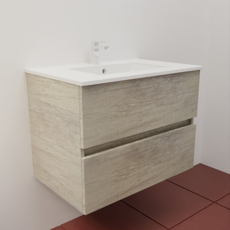 Meuble salle de bain suspendu tout inox 70 cm ROSINOX avec plan vasque céramique ROSINOX - Chêne Meuble salle de bain suspendu tout inox 70 cm ROSINOX avec plan vasque céramique ROSINOX - Chêne