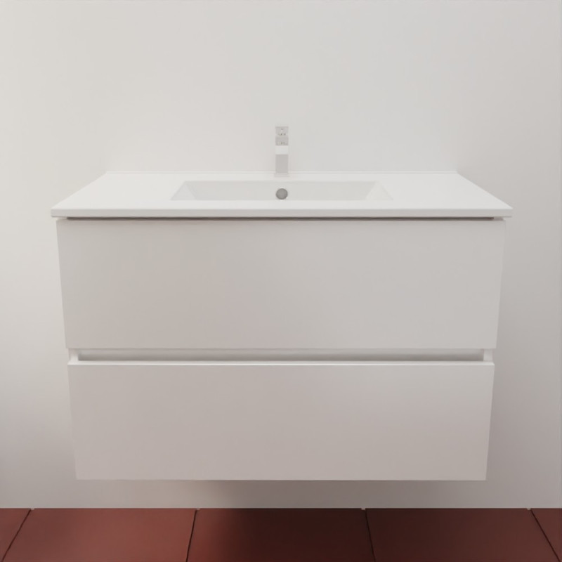 Meuble salle de bain suspendu tout inox 80 cm ROSINOX avec plan vasque céramique ROSINOX - Blanc Meuble salle de bain suspendu tout inox 80 cm ROSINOX avec plan vasque céramique ROSINOX - Blanc