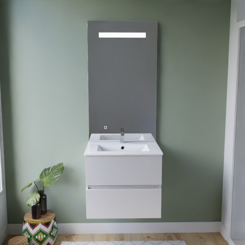 Meuble salle de bain inox ROSINOX 60 cm blanc avec plan vasque céramique + miroir Elégance ht105 Meuble salle de bain inox ROSINOX 60 cm blanc avec plan vasque céramique + miroir Elégance ht105