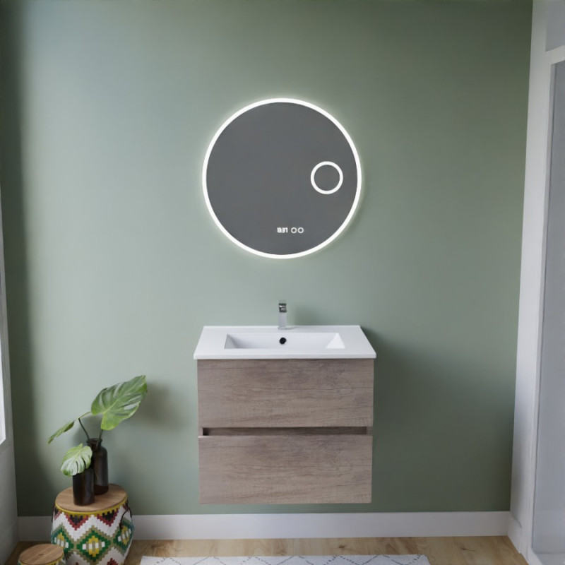 Meuble ROSINOX chêne 60 cm avec plan vasque céramique et miroir LED Rondinara Meuble ROSINOX chêne 60 cm avec plan vasque céramique et miroir LED Rondinara