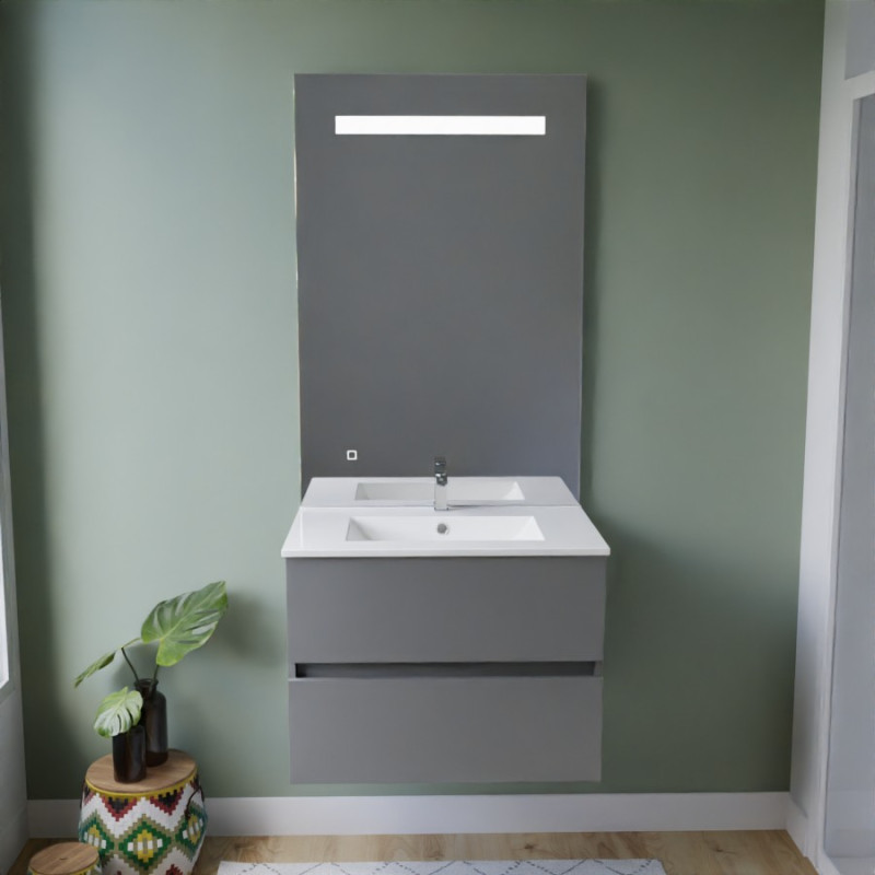 Meuble salle de bain inox ROSINOX 70 cm gris avec plan vasque céramique + miroir Elégance ht105 Meuble salle de bain inox ROSINOX 70 cm gris avec plan vasque céramique + miroir Elégance ht105
