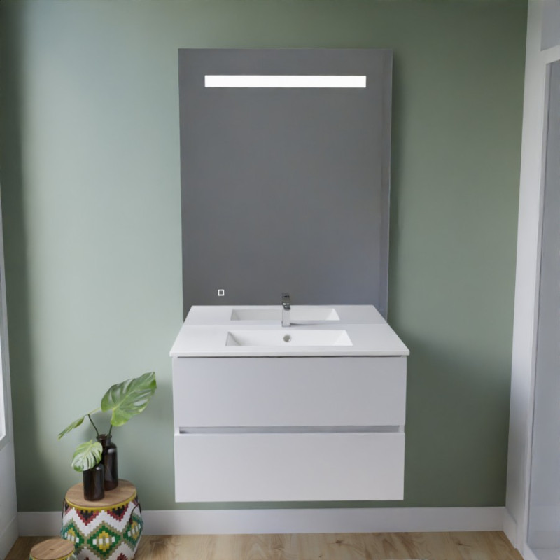 Meuble salle de bain inox ROSINOX 80 cm blanc avec plan vasque céramique + miroir Elégance ht105 Meuble salle de bain inox ROSINOX 80 cm blanc avec plan vasque céramique + miroir Elégance ht105