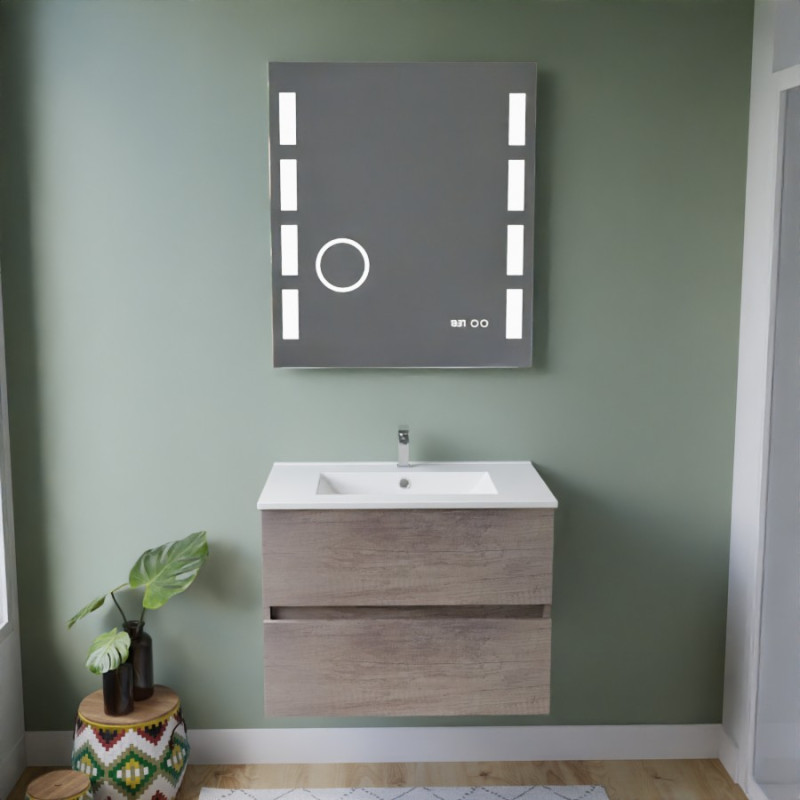 Meuble salle de bain inox ROSINOX 70 cm chêne avec plan vasque céramique + miroir Excellence Meuble salle de bain inox ROSINOX 70 cm chêne avec plan vasque céramique + miroir Excellence