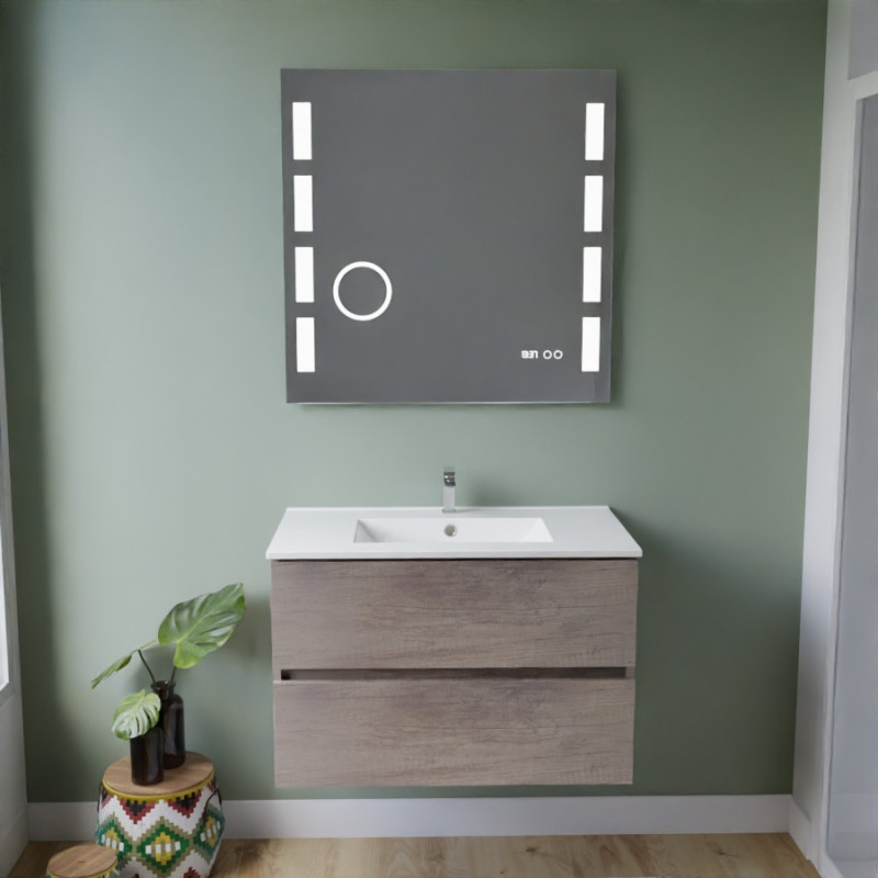 Meuble salle de bain inox ROSINOX 80 cm chêne avec plan vasque céramique + miroir Excellence Meuble salle de bain inox ROSINOX 80 cm chêne avec plan vasque céramique + miroir Excellence