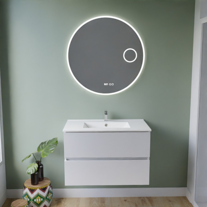 Meuble ROSINOX blanc 80 cm avec plan vasque céramique et miroir LED Rondinara Meuble ROSINOX blanc 80 cm avec plan vasque céramique et miroir LED Rondinara