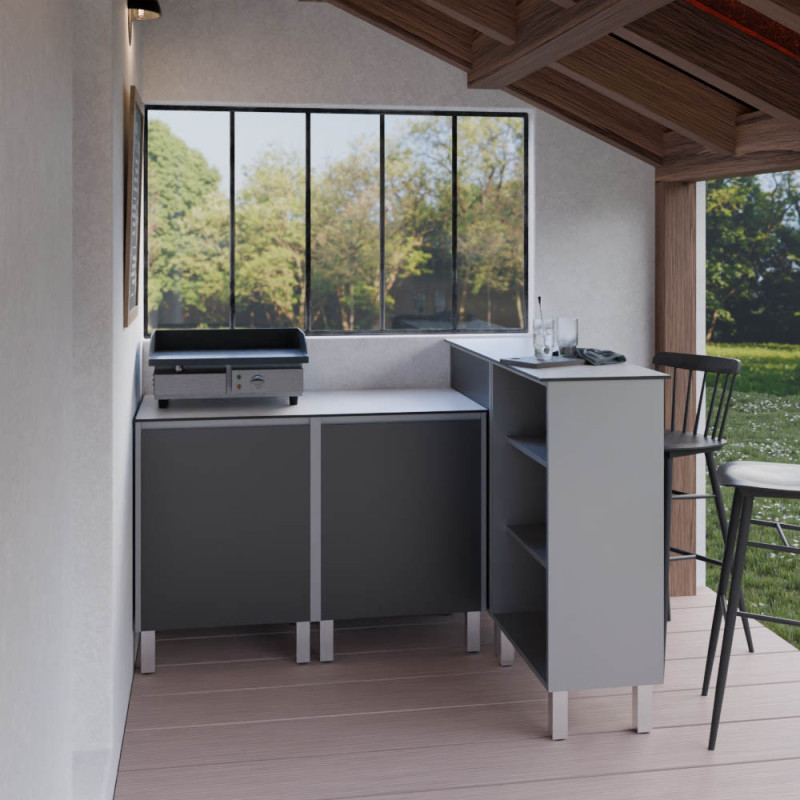 Cuisine d'été en inox 120 cm avec plan de travail emplacement plancha et bar extérieur KX03 Cuisine d'été en inox 120 cm avec plan de travail emplacement plancha et bar extérieur KX03