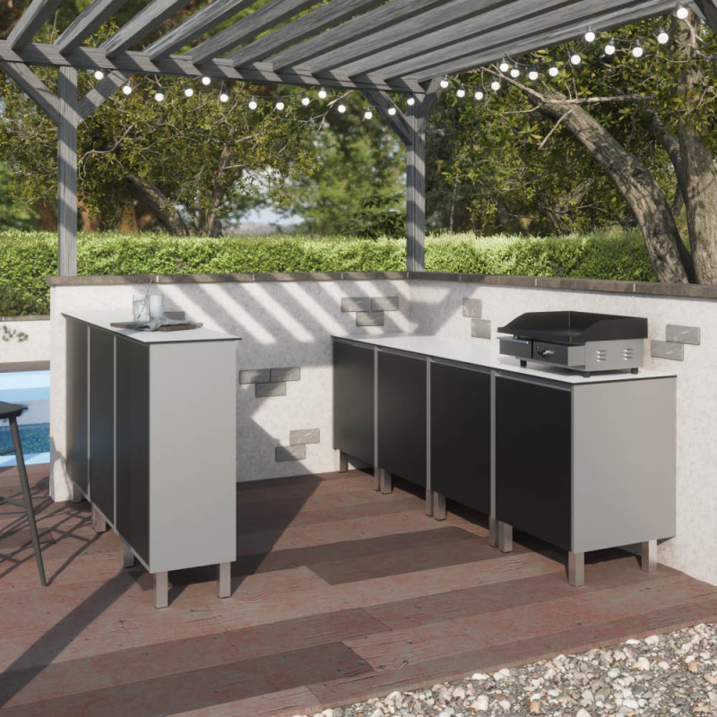 Cuisine d'extérieur en inox haut de gamme avec grand plan de travail pour emplacement plancha et bar comptoir KX05 Cuisine d'extérieur en inox haut de gamme avec grand plan de travail pour emplacement plancha et bar comptoir KX05
