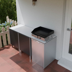 Cuisine d'extérieur en inox haut de gamme 180 cm avec plan de travail emplacement plancha et frigo KX07