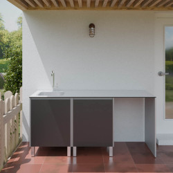 Cuisine d'extérieur en inox haut de gamme 180 cm avec évier, plan de travail et emplacement frigo KX14