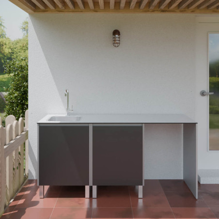 Cuisine d'extérieur en inox haut de gamme 180 cm avec évier, plan de travail et emplacement frigo KX14
