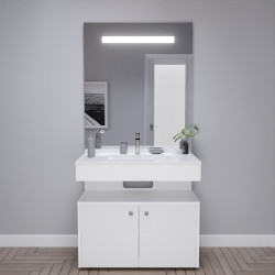 Meuble vasque EPURE 90 cm, miroir led Elégance ht105 et Mobiroul 90 cm - blanc brillant