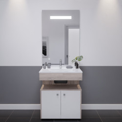 Meuble vasque ALTEA 70 cm, miroir led Elégance ht105 et Mobiroul 90 cm - Cambrian oak