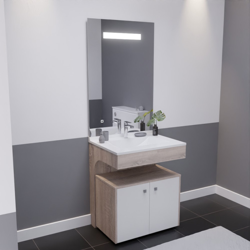 Meuble vasque ALTEA 70 cm, miroir led Elégance ht105 et Mobiroul 90 cm - Cambrian oak Meuble vasque ALTEA 70 cm, miroir led Elégance ht105 et Mobiroul 90 cm - Cambrian oak