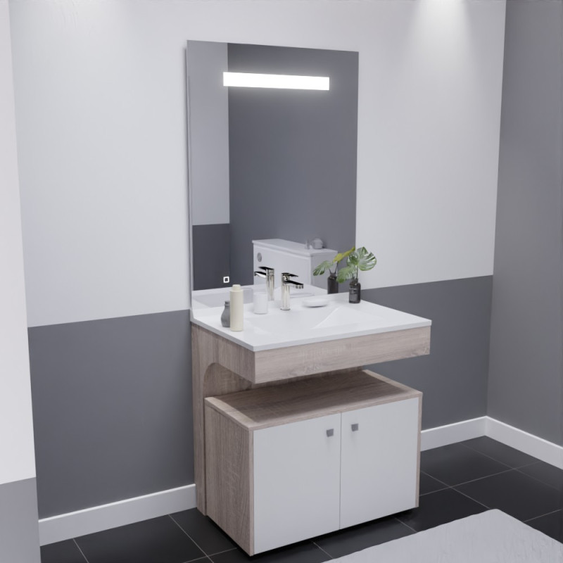 Meuble vasque ALTEA 80 cm, miroir led Elégance ht105 et Mobiroul 80 cm - Cambrian oak Meuble vasque ALTEA 80 cm, miroir led Elégance ht105 et Mobiroul 80 cm - Cambrian oak