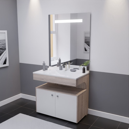 Meuble vasque ALTEA 90 cm, miroir led Elégance ht105 et Mobiroul 90 cm - Cambrian oak