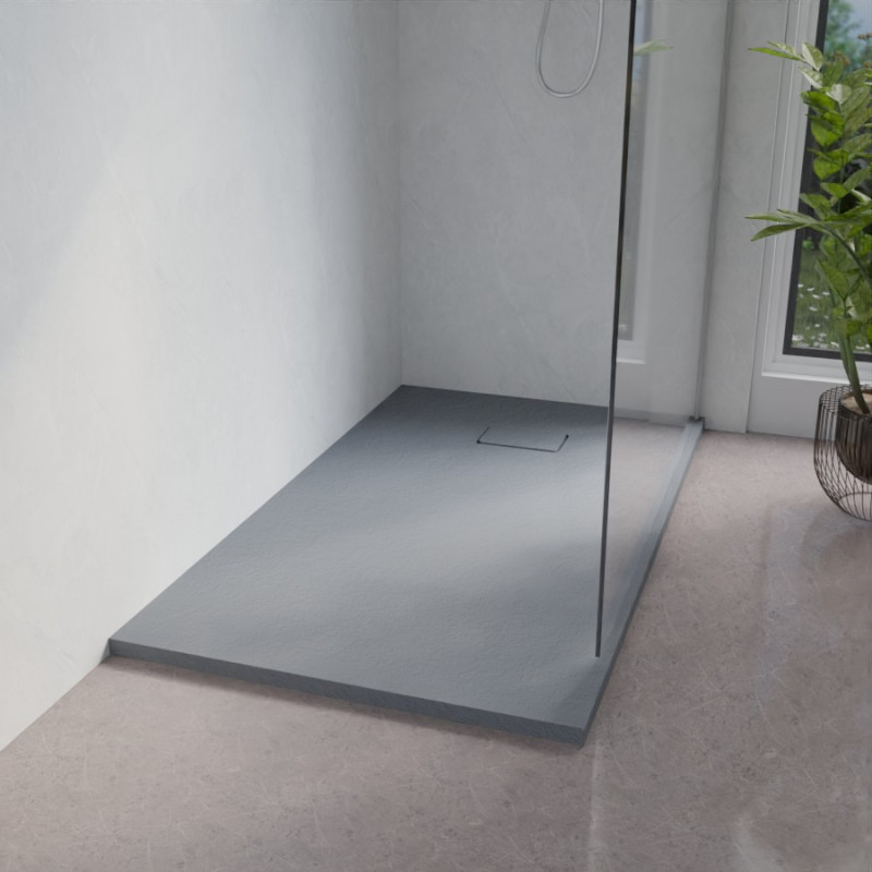 Receveur de douche 140x80 cm extra plat à poser ou à encastrer gris ciment - SAPHIR Receveur de douche 140x80 cm extra plat à poser ou à encastrer gris ciment - SAPHIR