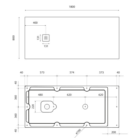 Receveur de douche 180x80 cm extra plat - DIAMANT