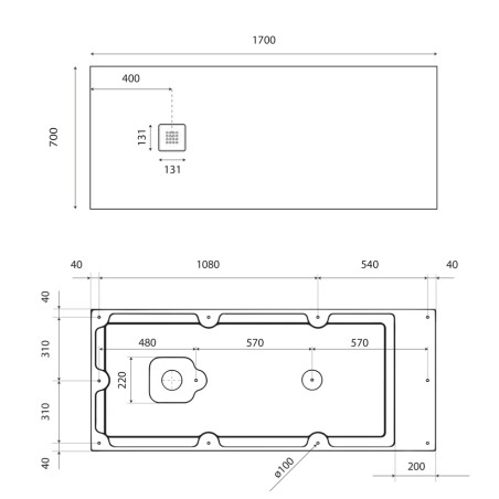 Receveur de douche 170x70 cm extra plat - DIAMANT