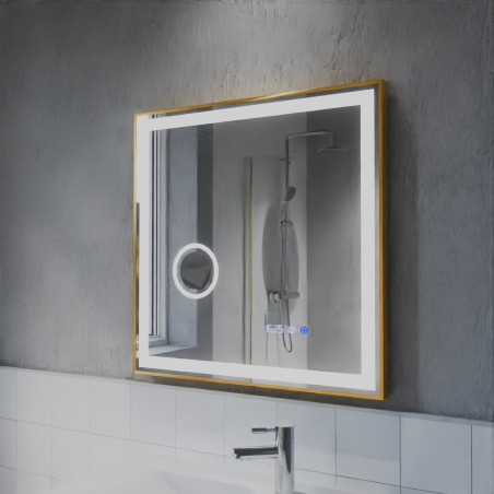 Miroir avec éclairage LED variable CARA - 70 cm x 70 cm - Lumière neutre -Cadre cuivré