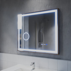 Miroir avec éclairage LED variable CARA - 80 cm x 70 cm - Cadre cuivré - Lumière froide - Créazur FRANCE