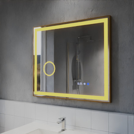 Miroir avec éclairage LED variable CARA - 80 cm x 70 cm - Cadre cuivré - Lumière chaude - Créazur FRANCE