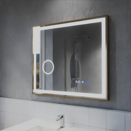 Miroir avec éclairage LED variable CARA - 80 cm x 70 cm - Cadre cuivré - Lumière neutre - Créazur FRANCE