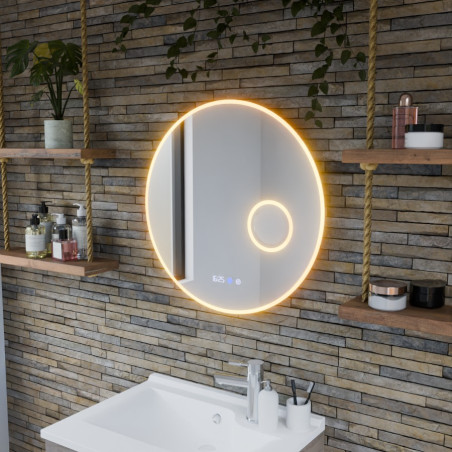 Miroir avec éclairage LED variable RONDI PLUS - Diamètre 60 cm - Lumière chaude