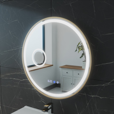 Miroir avec éclairage LED variable ORANA - Diamètre 60 cm - Contour cuivré - Lumière neutre