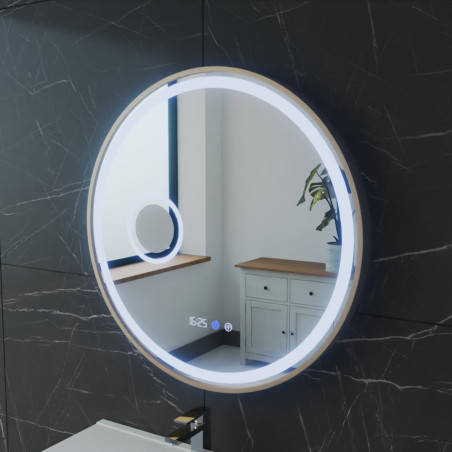 Miroir avec éclairage LED variable ORANA - Diamètre 60 cm - Contour cuivré - Lumière froide